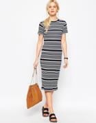 Asos Midi Rib Body-conscious Dress In Colored Stripe - Multi
