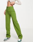 Pull & Bear High Waisted Straight Leg Pants In Green