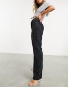 Asos Design Premium Organic Mid Rise Straight Leg Jeans In Washed Black