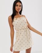Asos Design Beach Sundress In Natural Polka Dot With Braid Straps-multi