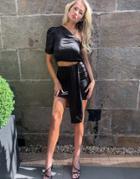 The Girlcode Drape Satin Mini Skirt In Black