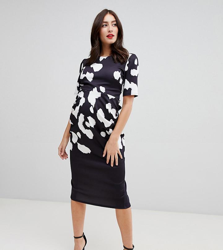 True Violet Maternity Scuba Midi Dress In Leopard Print-multi