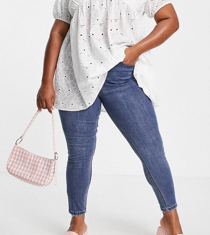 Don't Think Twice Plus Jo Mid Rise Skinny Jeans In Mid Blue Wash-blues