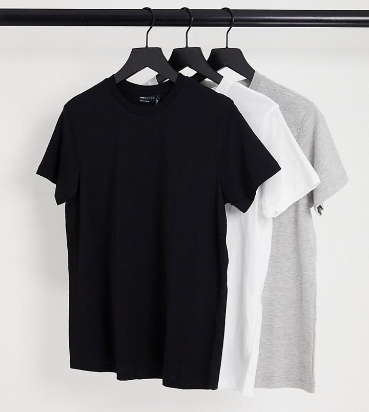Asos Design Tall Ultimate T-shirt With Crew Neck In Organic Cotton Blend 3 Pack Save-multi