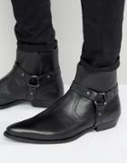 Asos Pointed Chelsea Boots In Black Leather With Strap Detail - Black