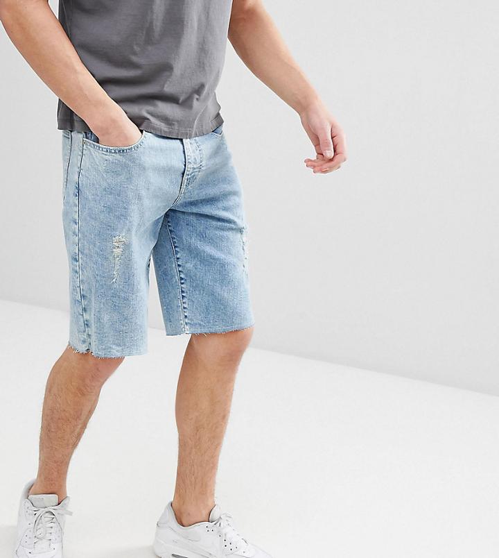 Brooklyn Supply Co Acid Wash Denim Shorts With Frayed Hem And Chain - Blue