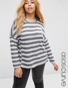 Asos Curve Longline Top In Textured Stripe Rib - Multi