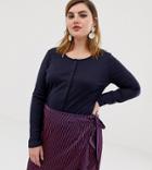 Glamorous Curve Button Front Top In Fine Rib-navy