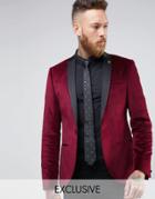 Noose & Monkey Super Skinny Blazer In Velvet With Contrast Collar - Red
