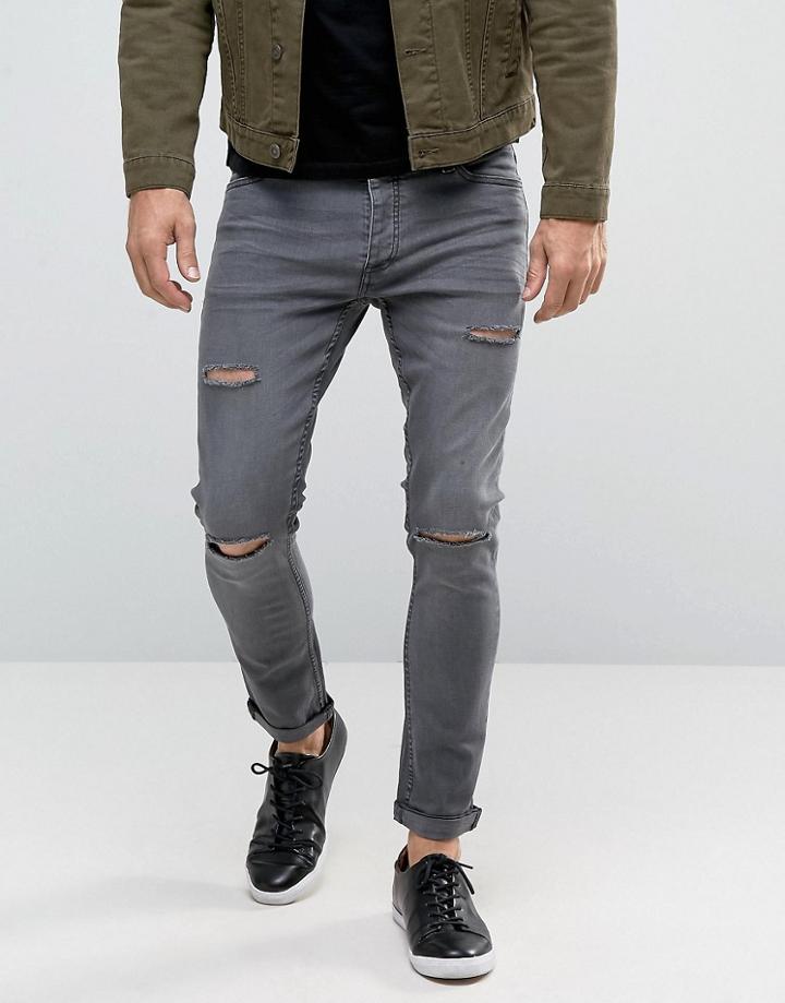 Brave Soul Vitage Wash Skinny Jeans - Gray