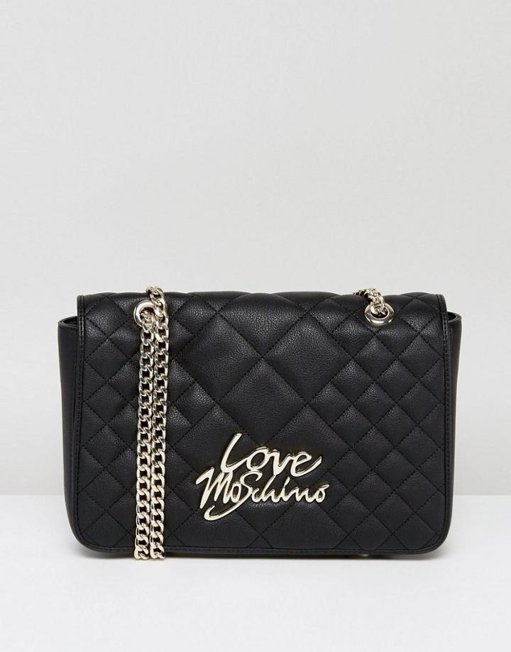Love Moschino Matte Quilted Shoulder Bag With Chain - Black