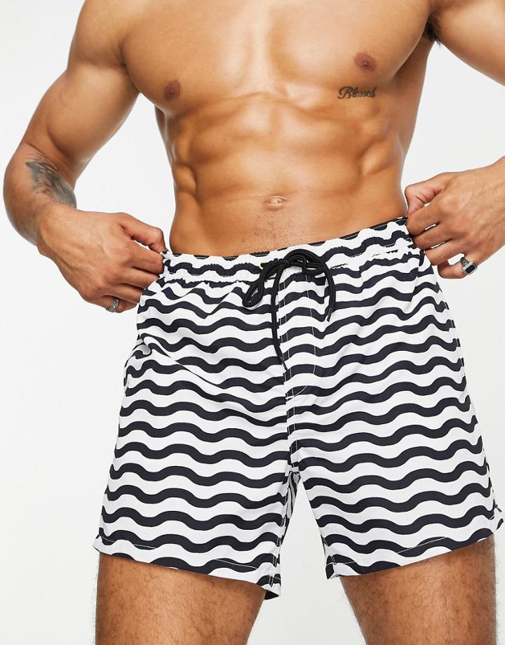Brave Soul Swim Short In Black And White Print