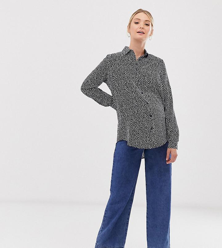 Glamorous Bloom Relaxed Shirt In Polka Dot-navy