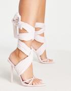 Public Desire Brunchin Wrap Ankle Heel Sandals In Pink