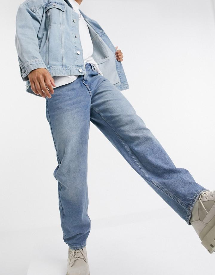 Asos Design Baggy Jeans In Mid Blue 90's Wash