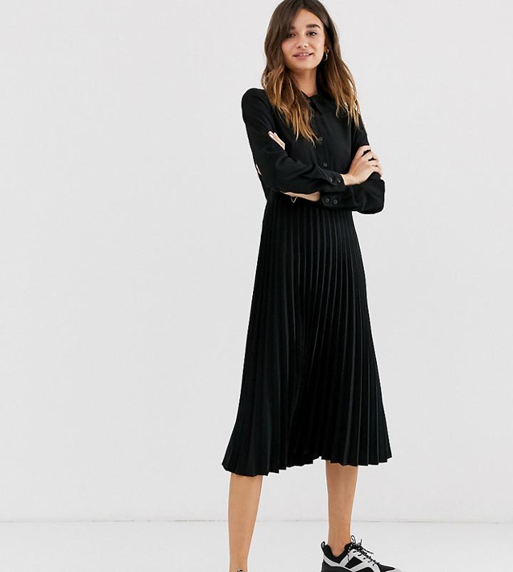 Monki Midi Skater Dress With Turtleneck And Pleated Skirt In Black