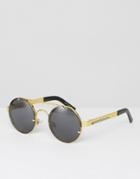 Spitfire Round Sunglasses In Black & Gold - Gold