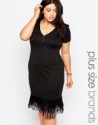 Goddiva Plus Pencil Dress With Tassel Hem - Black