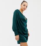 Parallel Lines Cowl Neck Satin Mini Dress - Green
