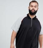 Jacamo Plus Zip Neck Polo With Raglan Sleeves - Black