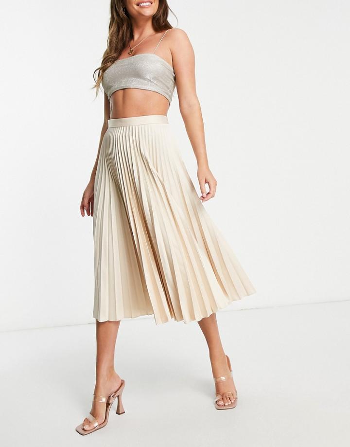 Closet London Pleated Midi Skirt In Taupe-neutral