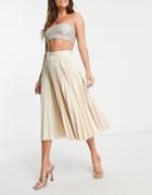 Closet London Pleated Midi Skirt In Taupe-neutral