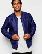 Asos Bomber Jacket With Poppers In Navy - Navy