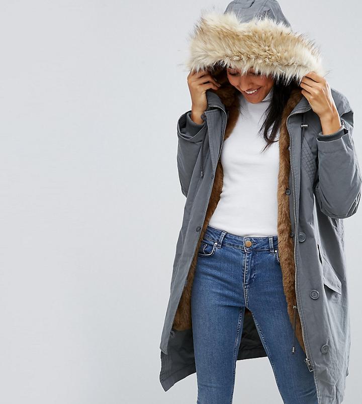 Asos Tall Parka With Ma1 Styling And Removable Faux Fur Liner - Green