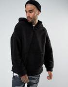 Mennace Oversized Borg Hoodie In Black - Black