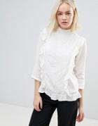 B.young Embroidered Blouse With Ruffle Panels - White