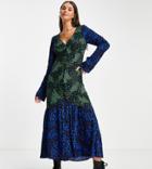 Topshop Tall Viscose Blend Mix Print V Neck Midi Dress In Multi - Multi