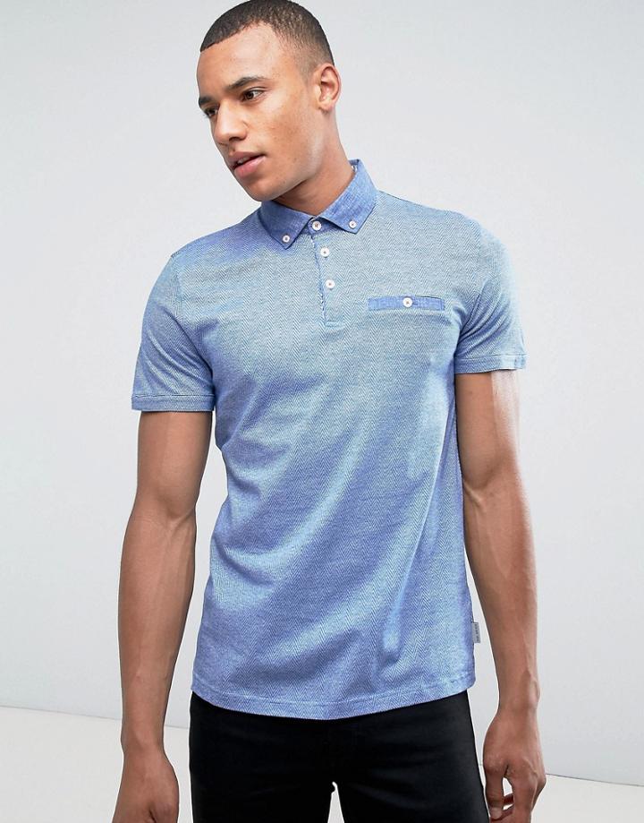 Ted Baker Polo In Herringbone Print - Blue