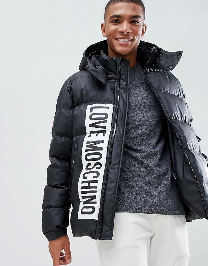 Love Moschino Printed Logo Puffer Jacket - Black