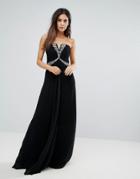 City Goddess Bandeau Maxi Dress With Diamonte Detail - Black