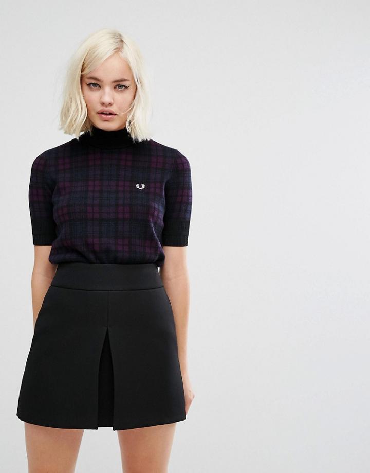 Fred Perry Check Print Turtleneck Knit Sweater - Black