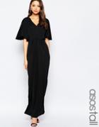 Asos Tall Maxi Dress With Kimono Sleeve And Ruched Waist - Black