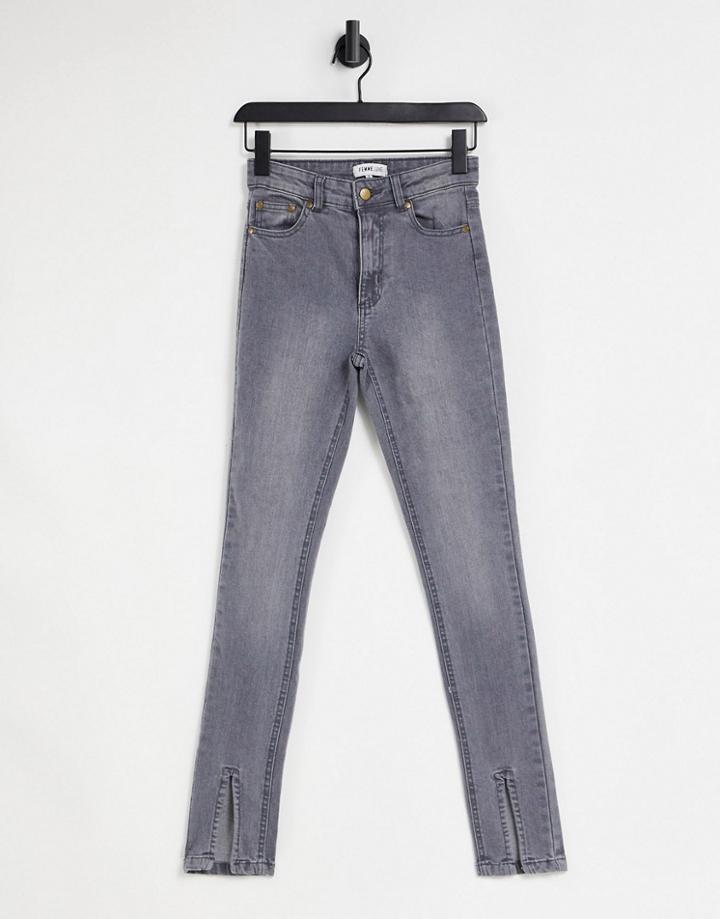 Femme Luxe Slit Front Jean In Washed Gray-grey