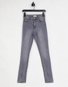 Femme Luxe Slit Front Jean In Washed Gray-grey