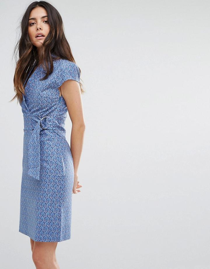 Liquorish Printed D Ring Dress - Blue