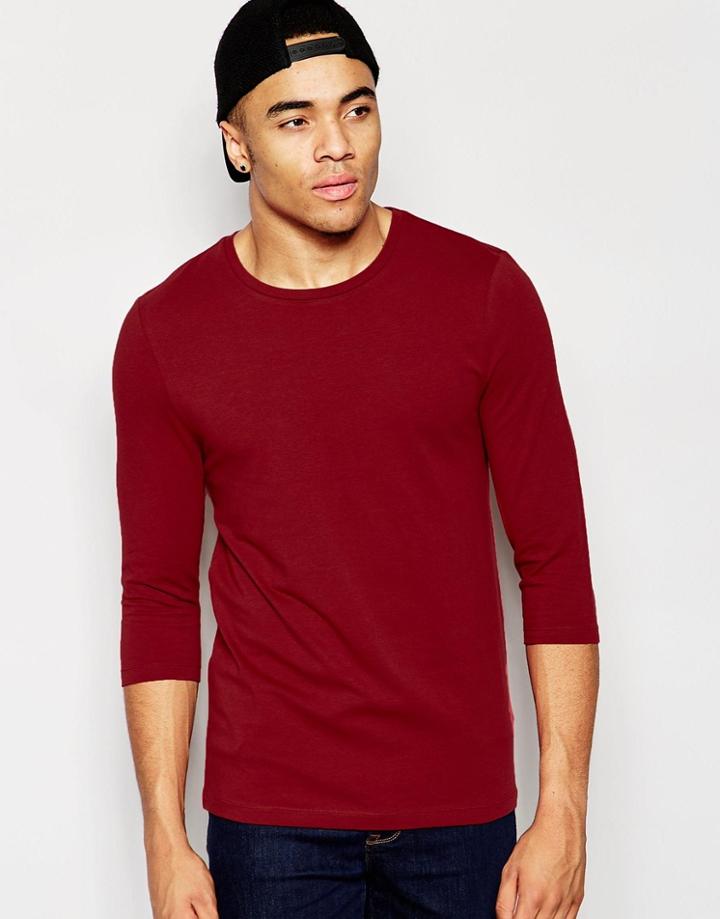 Asos Muscle Long Sleeve T-shirt With Crew Neck In Red - Red