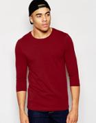 Asos Muscle Long Sleeve T-shirt With Crew Neck In Red - Red