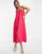 Lola May Shirred Midaxi Cami Smock Dress In Hot Pink