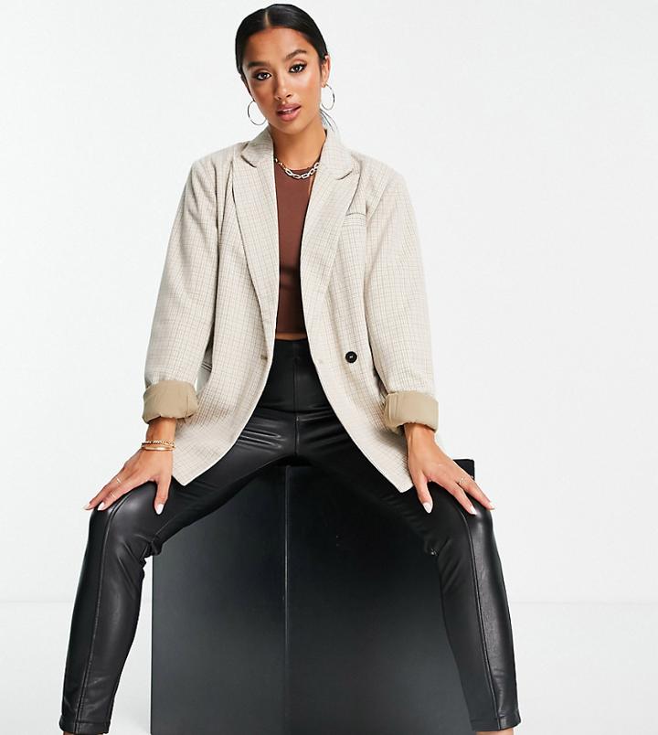 4th & Reckless Petite Oversized Blazer In Beige Check-neutral