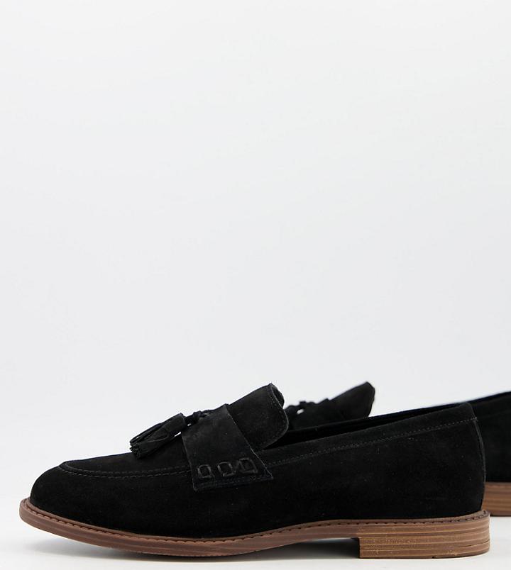 Silver Street Wide Fit Suede Tassel Loafers In Black