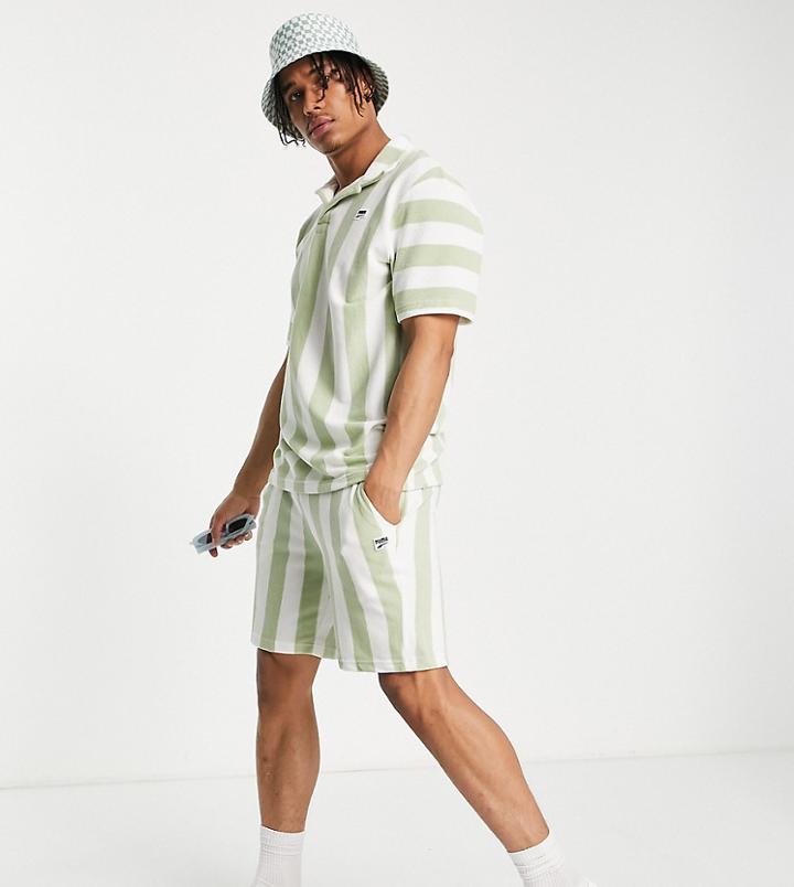 Puma Downtown Terrycloth Shorts In Green Stripe - Exclusive To Asos