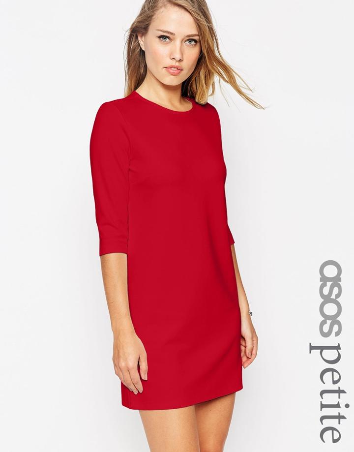 Asos Petite Shift Dress In Ponte With 3/4 Sleeves - Black