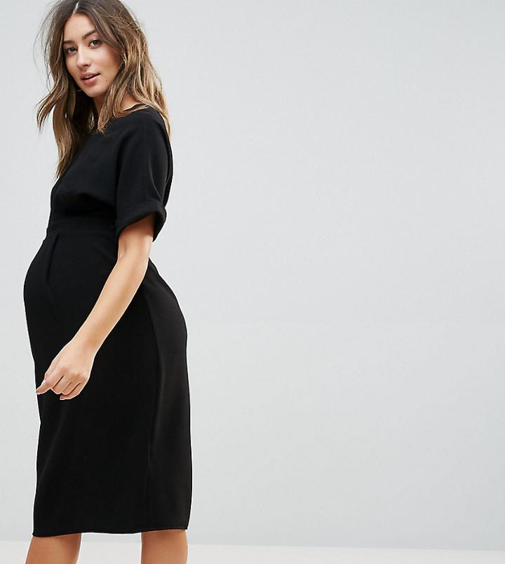 Asos Maternity Smart Woven Midi Dress With V Back - Black