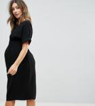 Asos Maternity Smart Woven Midi Dress With V Back - Black