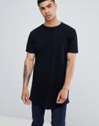 Asos Design Super Longline T-shirt With Curved Hem In Pique - Black