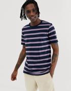Globe Shift Striped T-shirt In Lilac And Navy - Navy